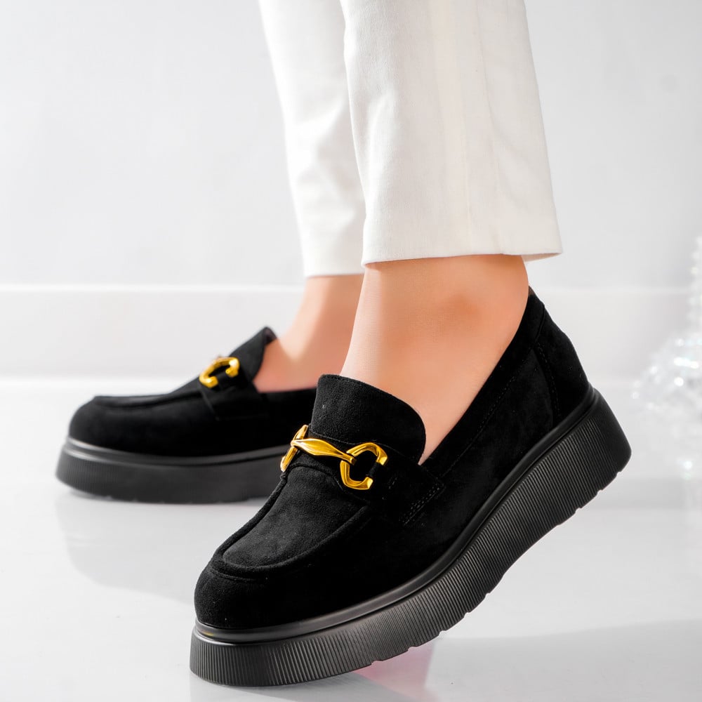Pantofi dama casual Negri din Piele Ecologica Intoarsa Arola - poza 3