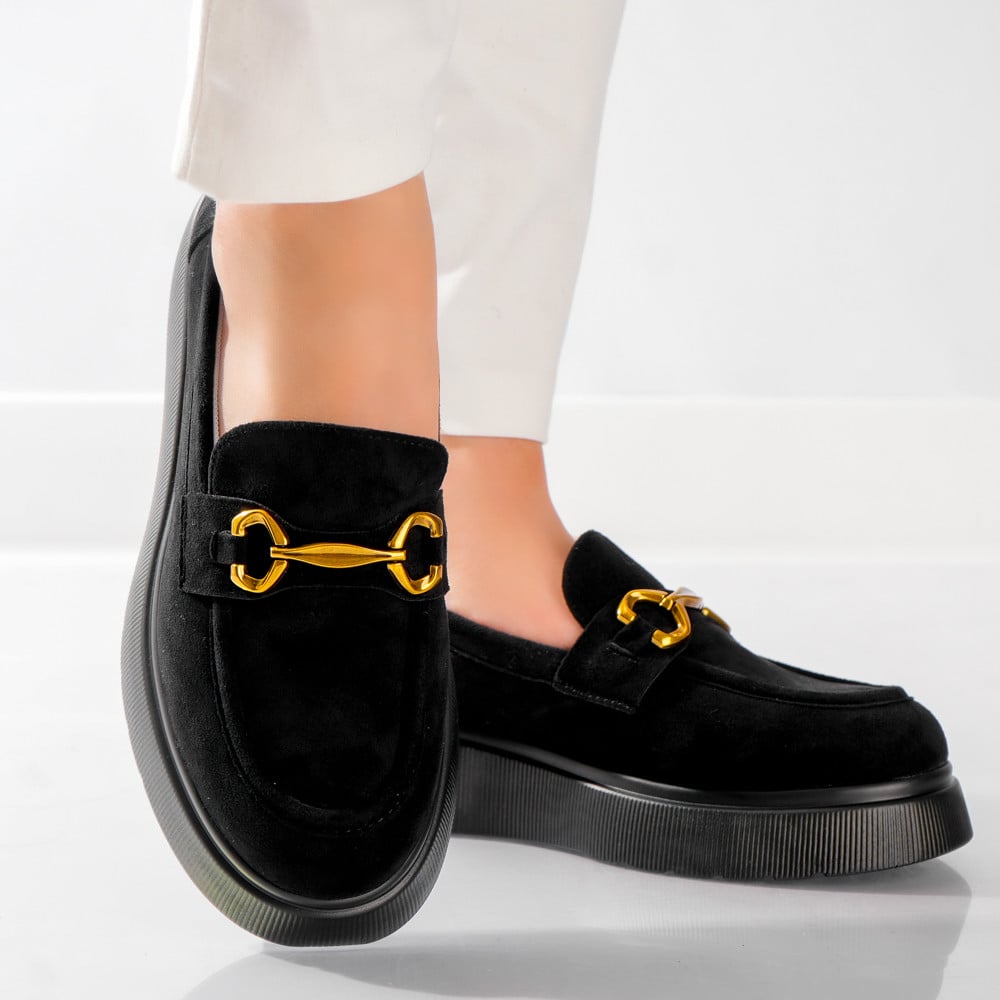 Pantofi dama casual Negri din Piele Ecologica Intoarsa Arola - poza 4