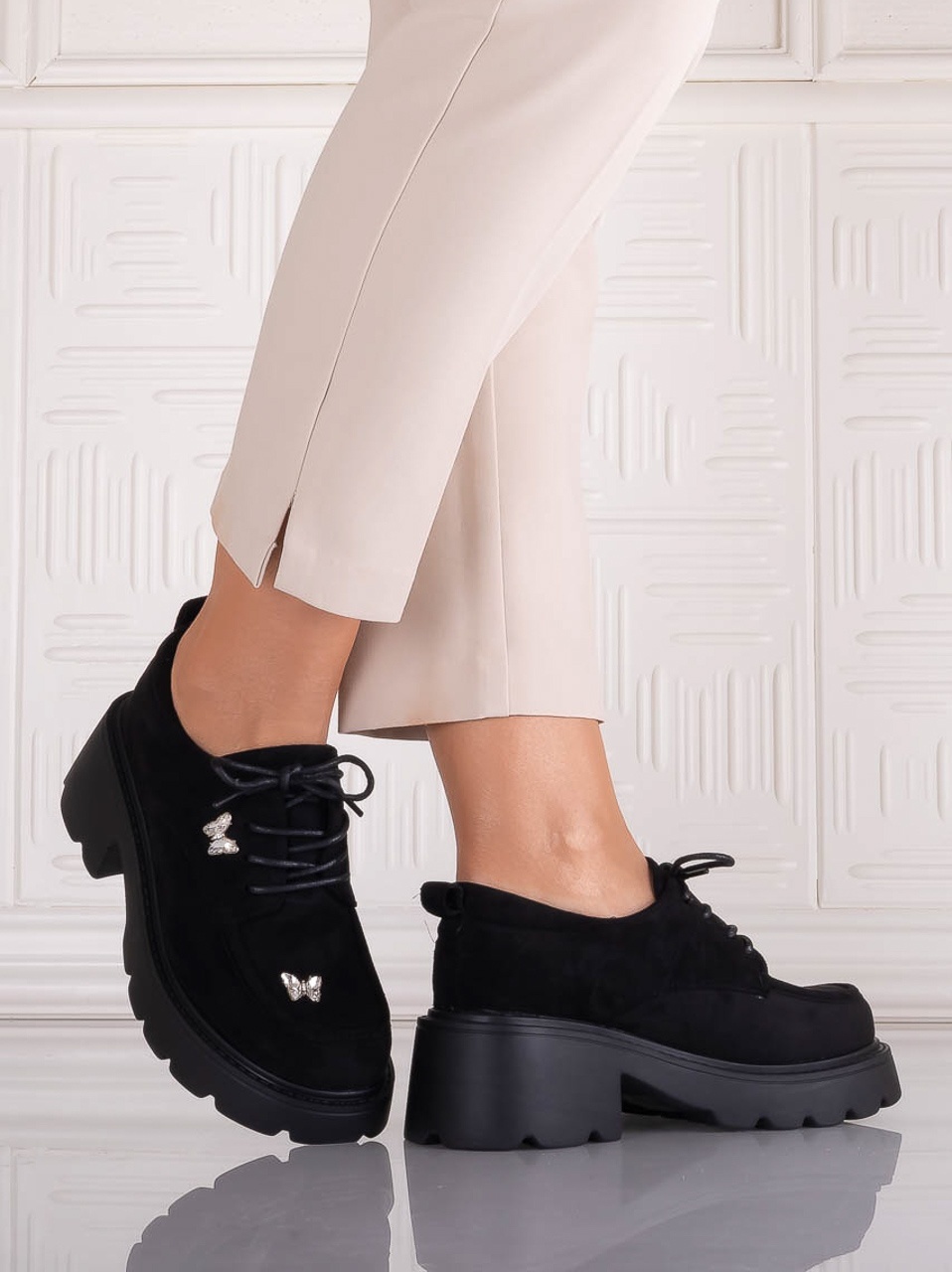 Pantofi dama casual Negri din Piele Ecologica Intoarsa govri - poza 2