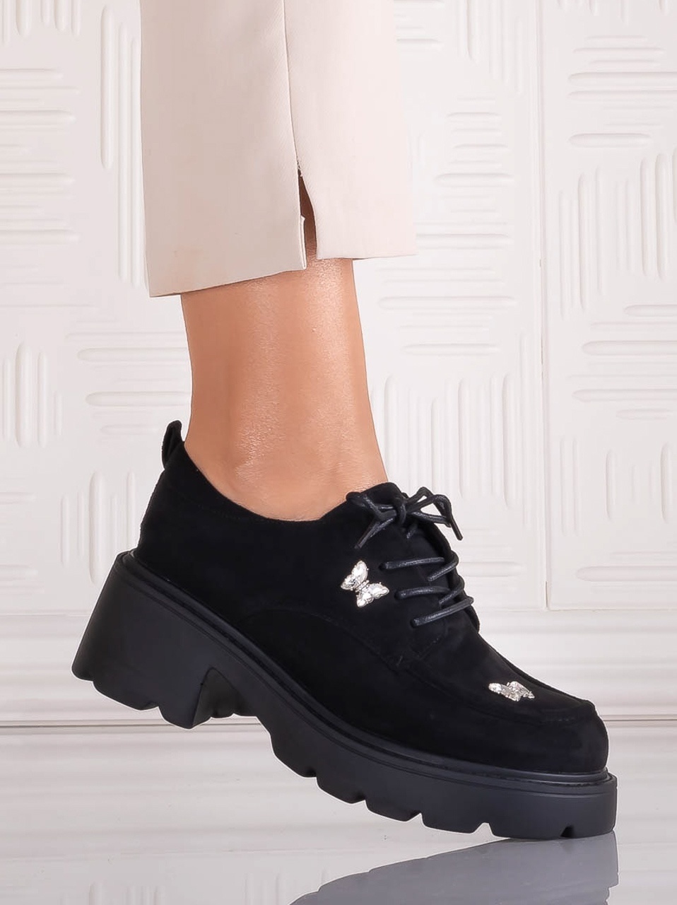 Pantofi dama casual Negri din Piele Ecologica Intoarsa govri - poza 3