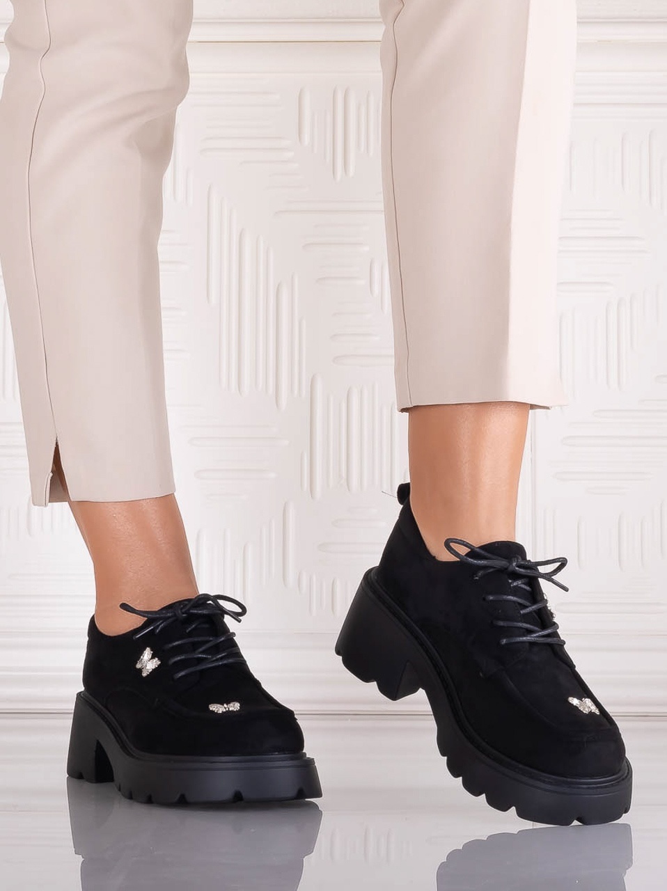 Pantofi dama casual Negri din Piele Ecologica Intoarsa govri - poza 4