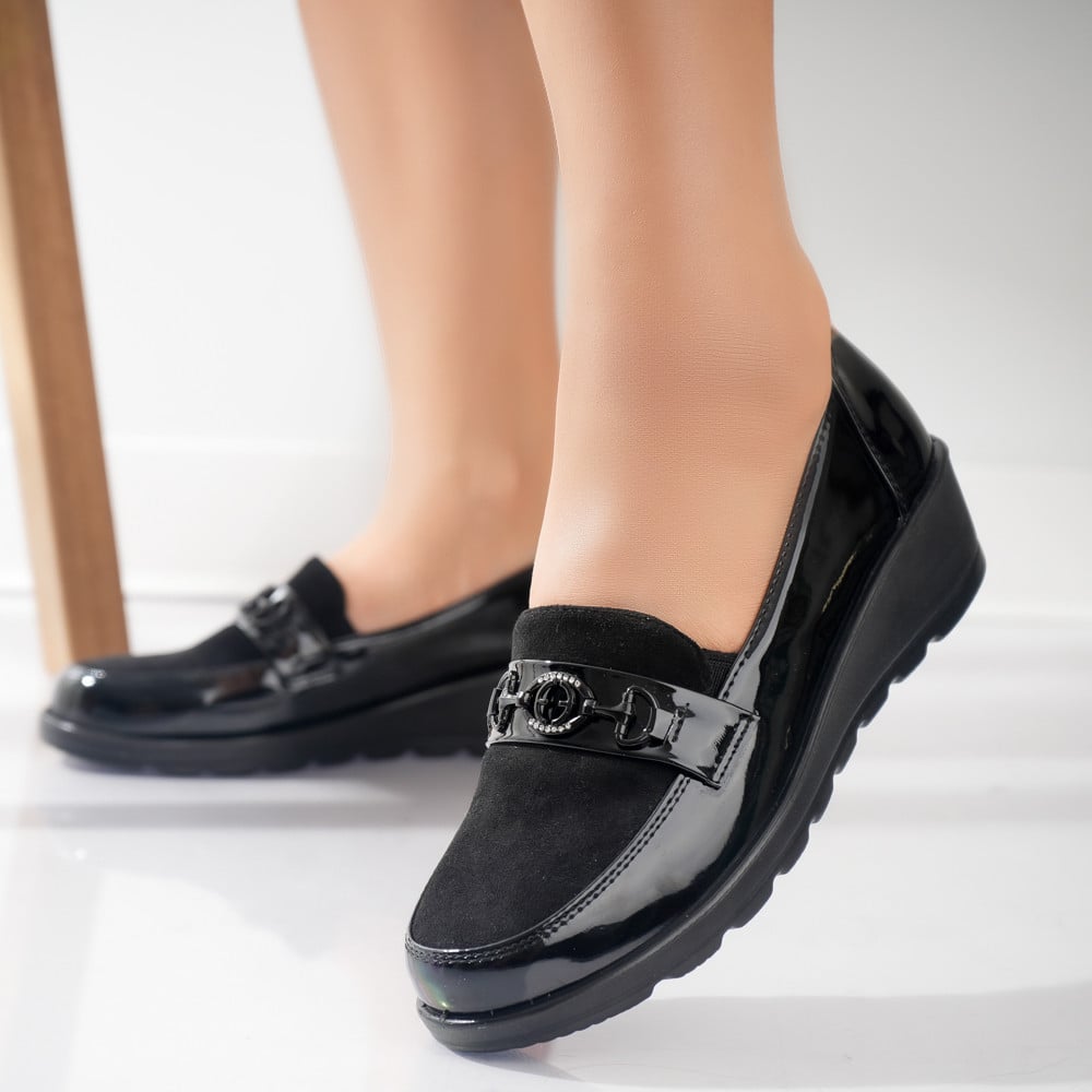 Pantofi dama casual Negri din Piele Ecologica Intoarsa Klodi - poza 1