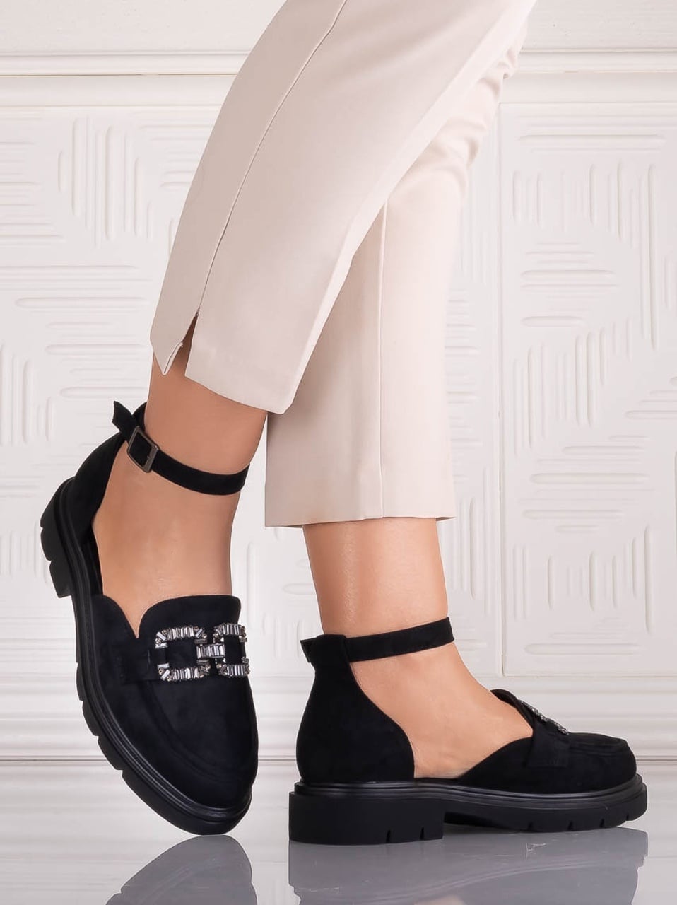 Pantofi dama casual Negri din Piele Ecologica Intoarsa Lipana - poza 2