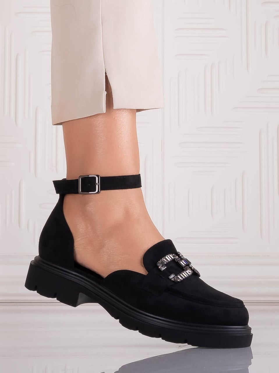 Pantofi dama casual Negri din Piele Ecologica Intoarsa Lipana - poza 3