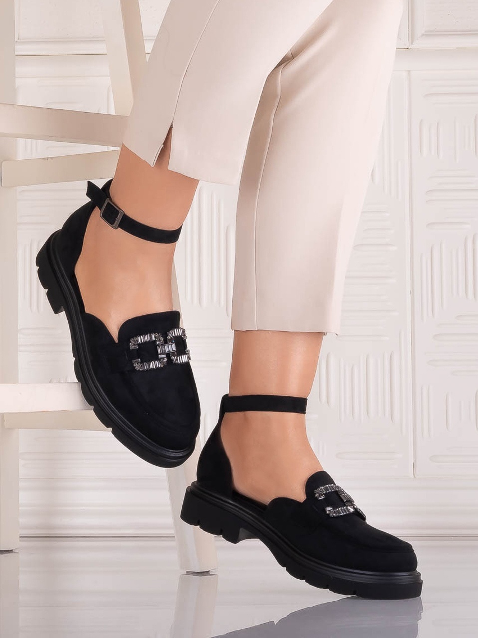 Pantofi dama casual Negri din Piele Ecologica Intoarsa Lipana - poza 4