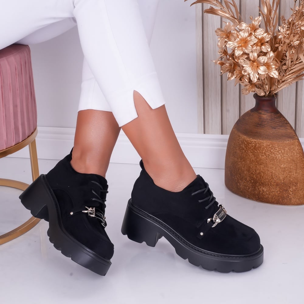 Pantofi dama casual Negri din Piele Ecologica Intoarsa Loris - poza 1