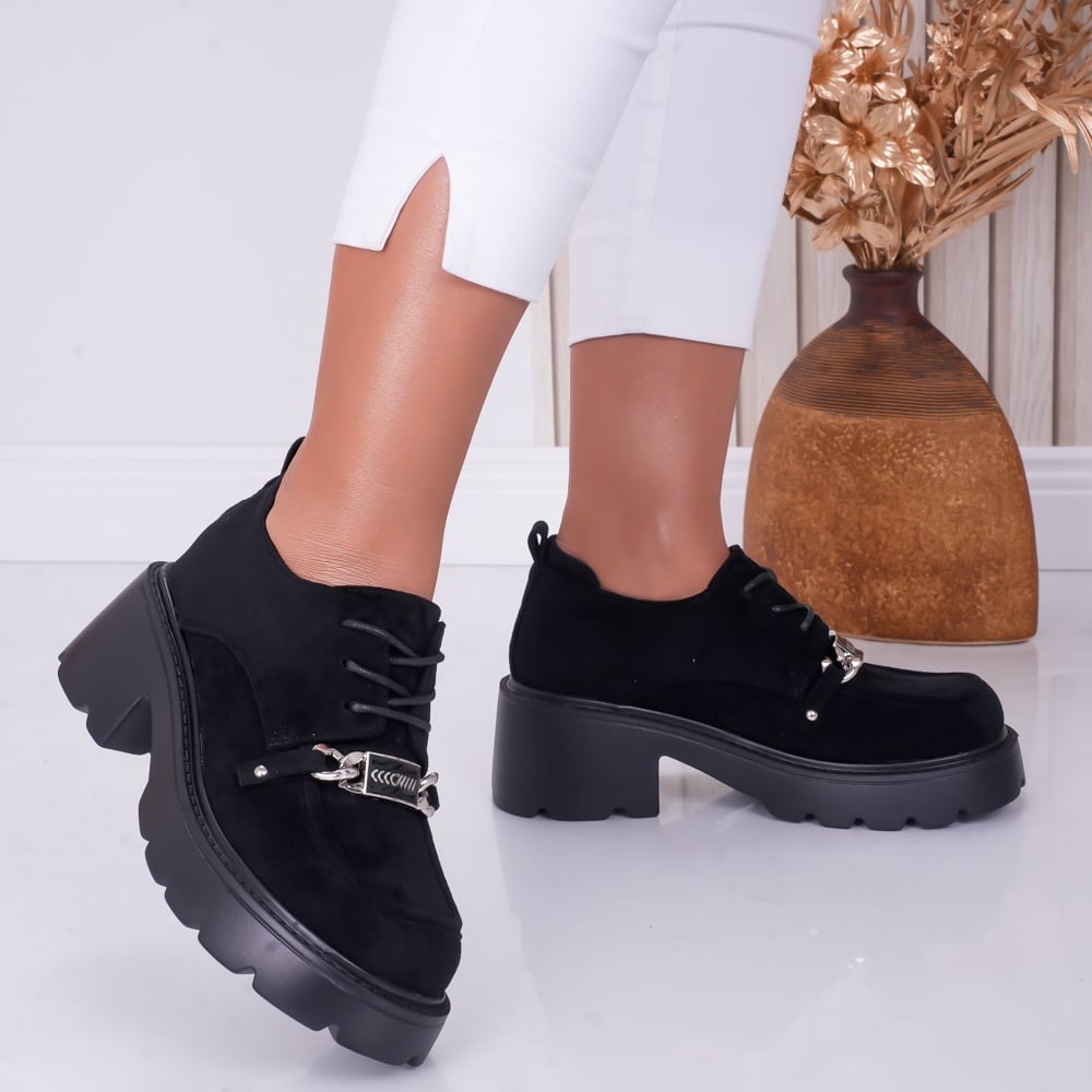 Pantofi dama casual Negri din Piele Ecologica Intoarsa Loris - poza 2