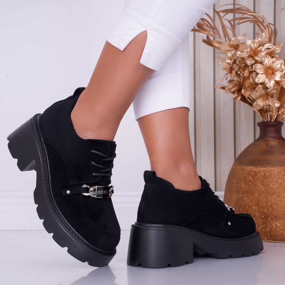 Pantofi dama casual Negri din Piele Ecologica Intoarsa Loris - poza 3