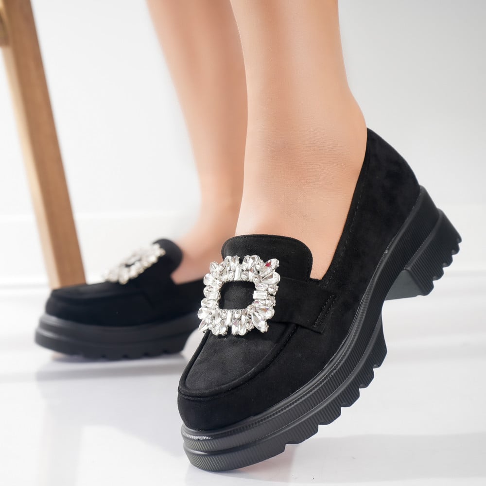 Pantofi dama casual Negri din Piele Ecologica Intoarsa Naia - poza 1