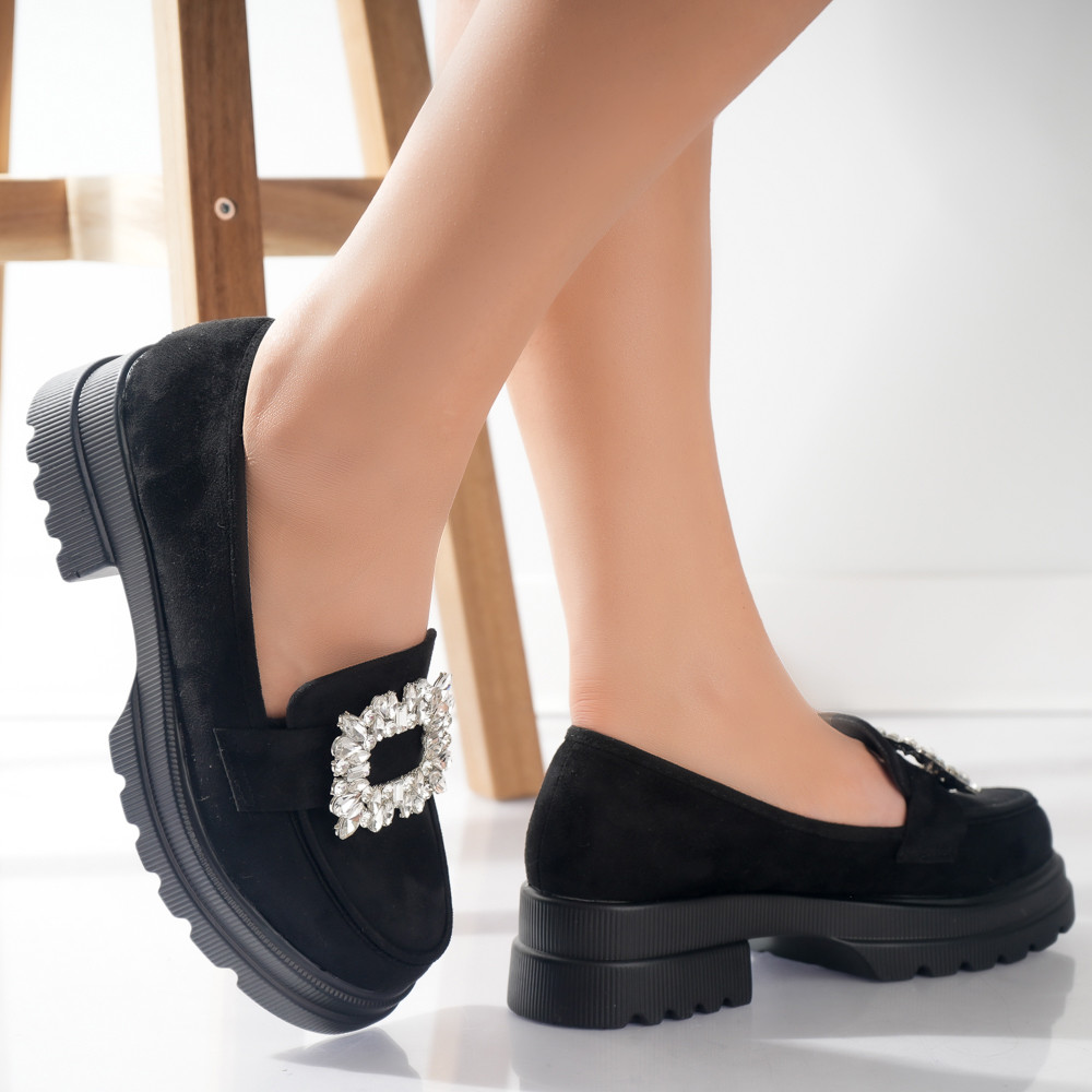 Pantofi dama casual Negri din Piele Ecologica Intoarsa Naia - poza 2