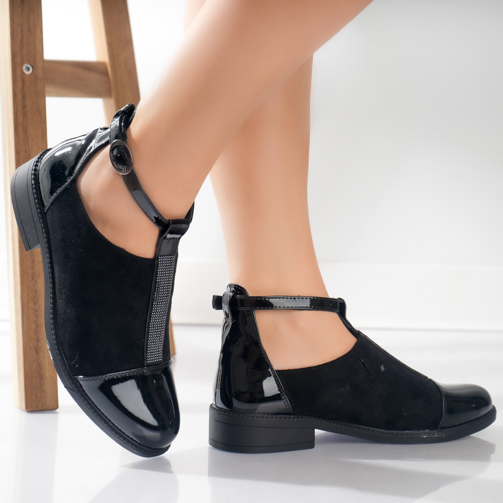 Pantofi dama casual Negri din Piele Ecologica Intoarsa Nava - poza 2