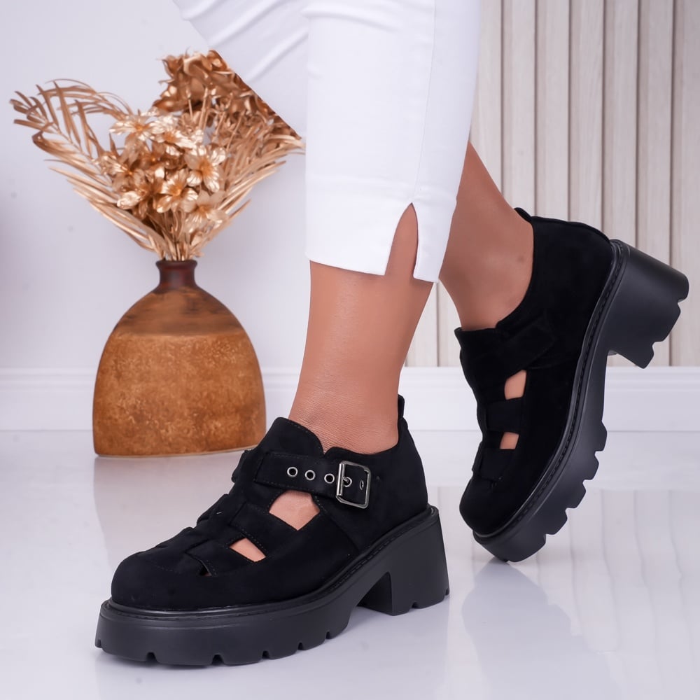 Pantofi dama casual Negri din Piele Ecologica Intoarsa Pepa - poza 1