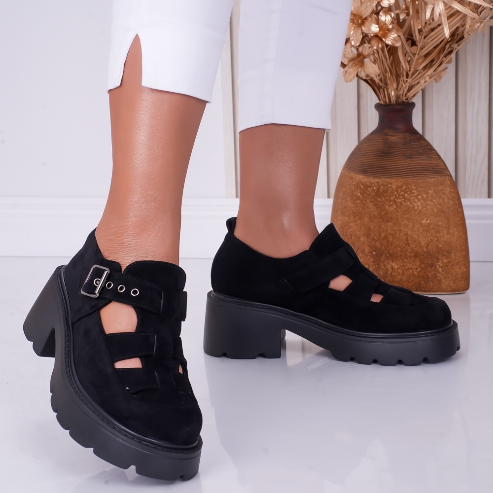 Pantofi dama casual Negri din Piele Ecologica Intoarsa Pepa - poza 2