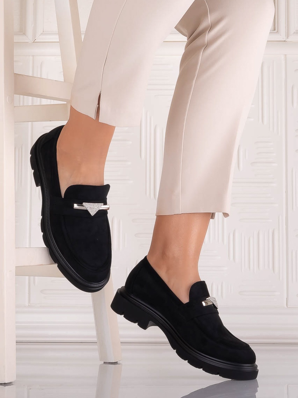 Pantofi dama casual Negri din Piele Ecologica Intoarsa Sudera - poza 2
