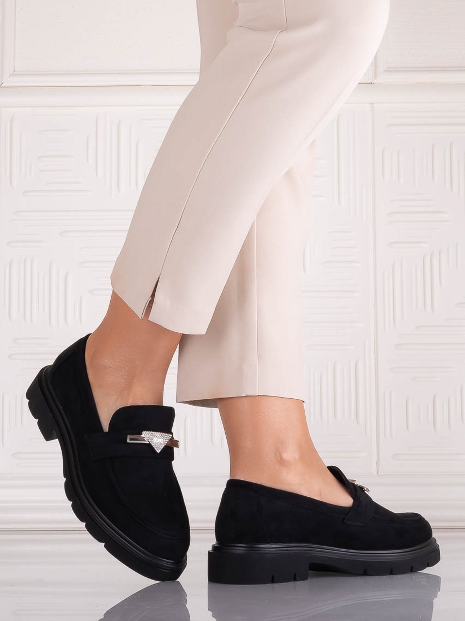 Pantofi dama casual Negri din Piele Ecologica Intoarsa Sudera - poza 3