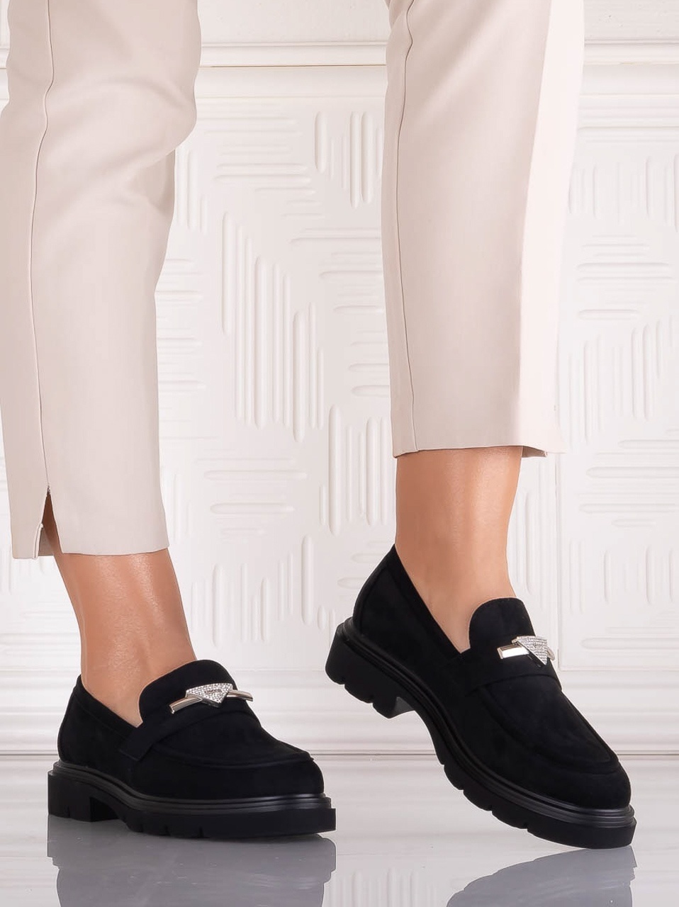 Pantofi dama casual Negri din Piele Ecologica Intoarsa Sudera - poza 4