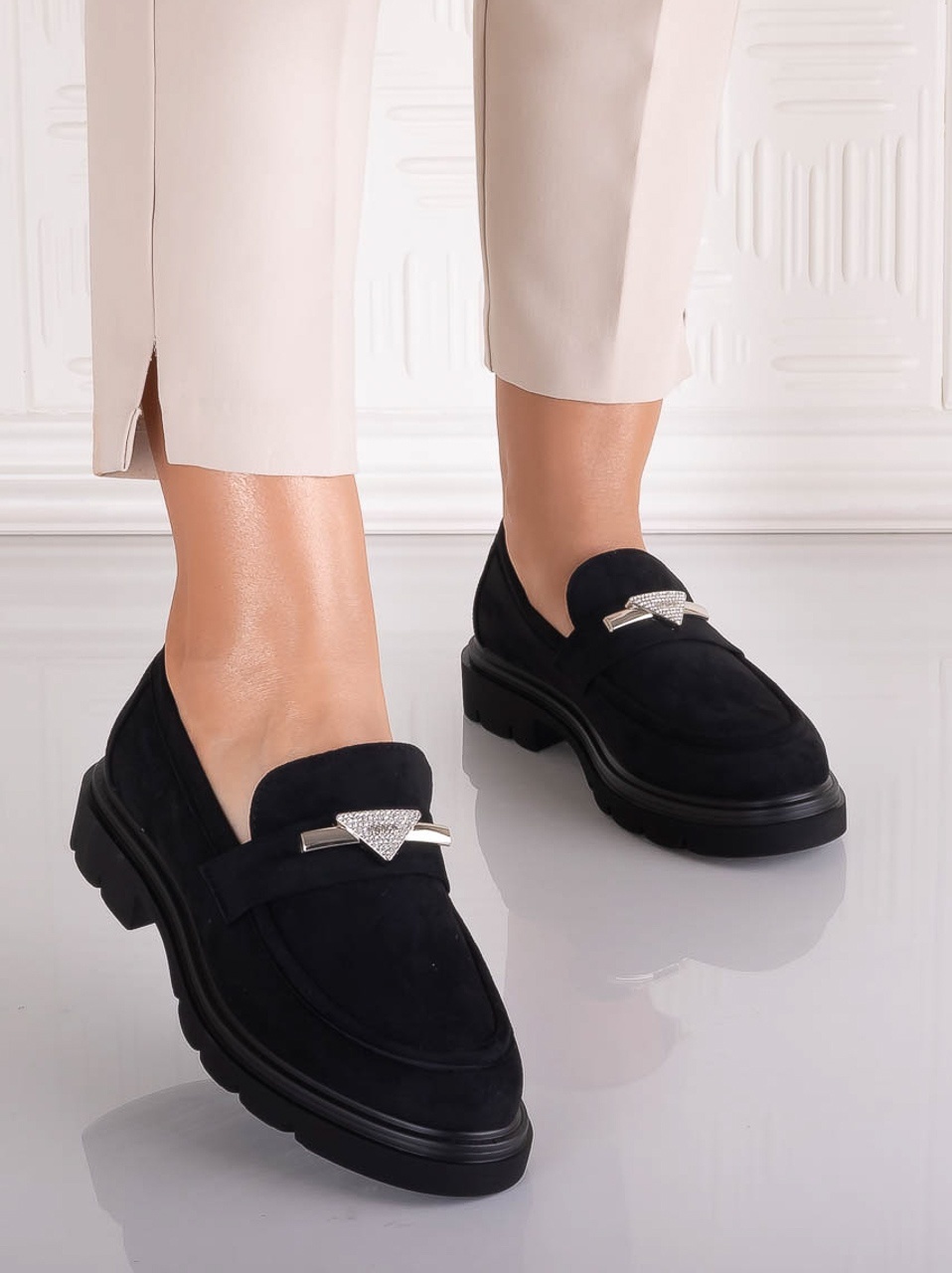 Pantofi dama casual Negri din Piele Ecologica Intoarsa Sudera - poza 5