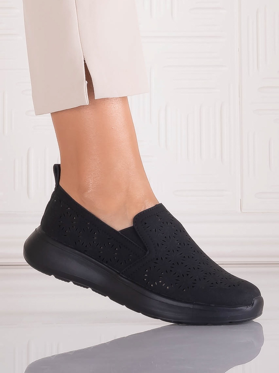 Pantofi dama Casual Negri din Piele Ecologica Irinea - poza 3
