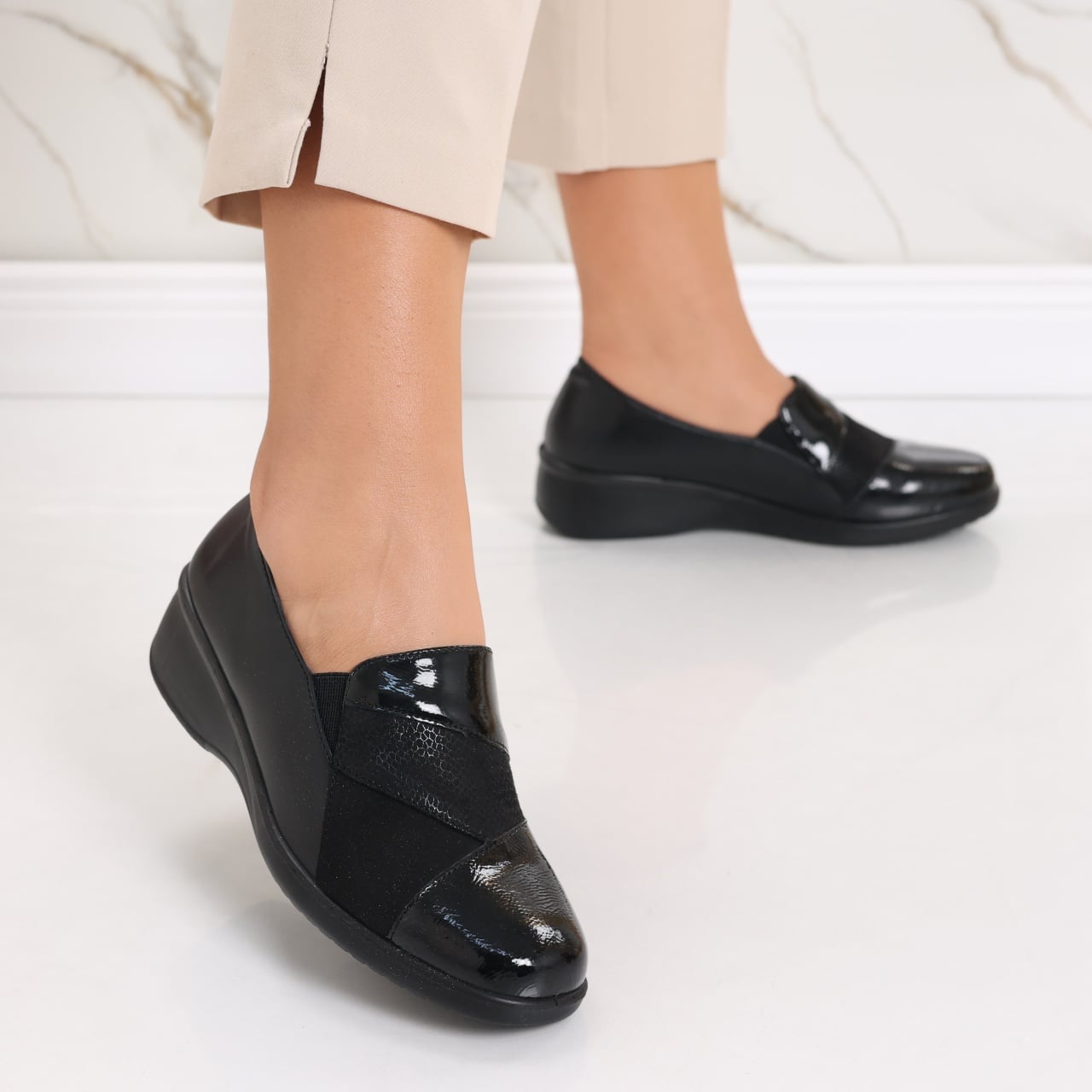 Pantofi dama casual negri din piele ecologica Jess - poza 2