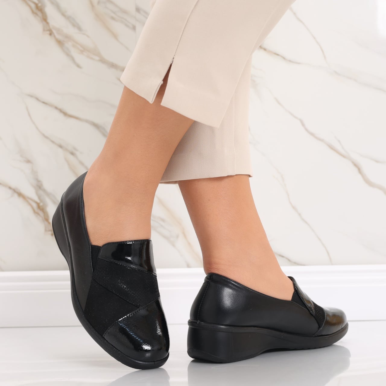 Pantofi dama casual negri din piele ecologica Jess - poza 3