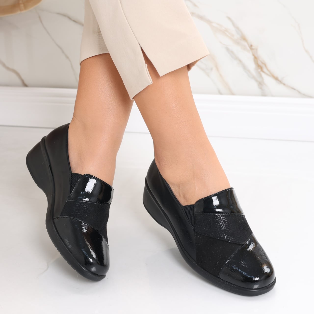 Pantofi dama casual negri din piele ecologica Jess - poza 4