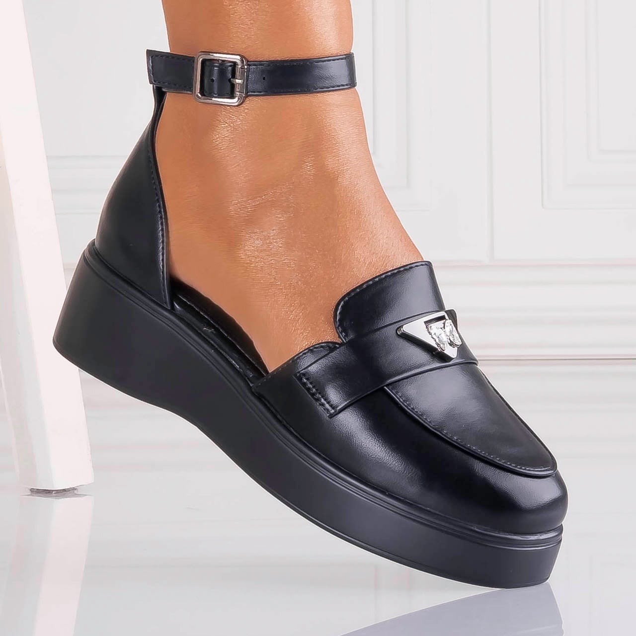 Pantofi dama Casual Negri din Piele Ecologica Kenia