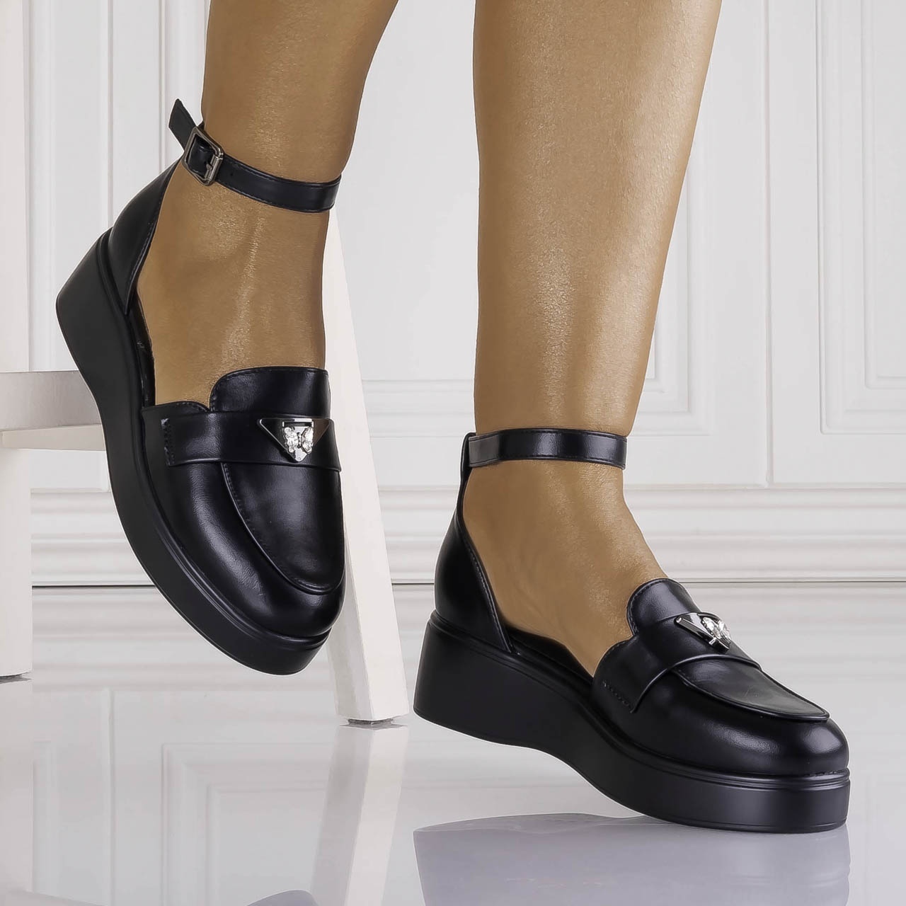 Pantofi dama Casual Negri din Piele Ecologica Kenia - poza 2
