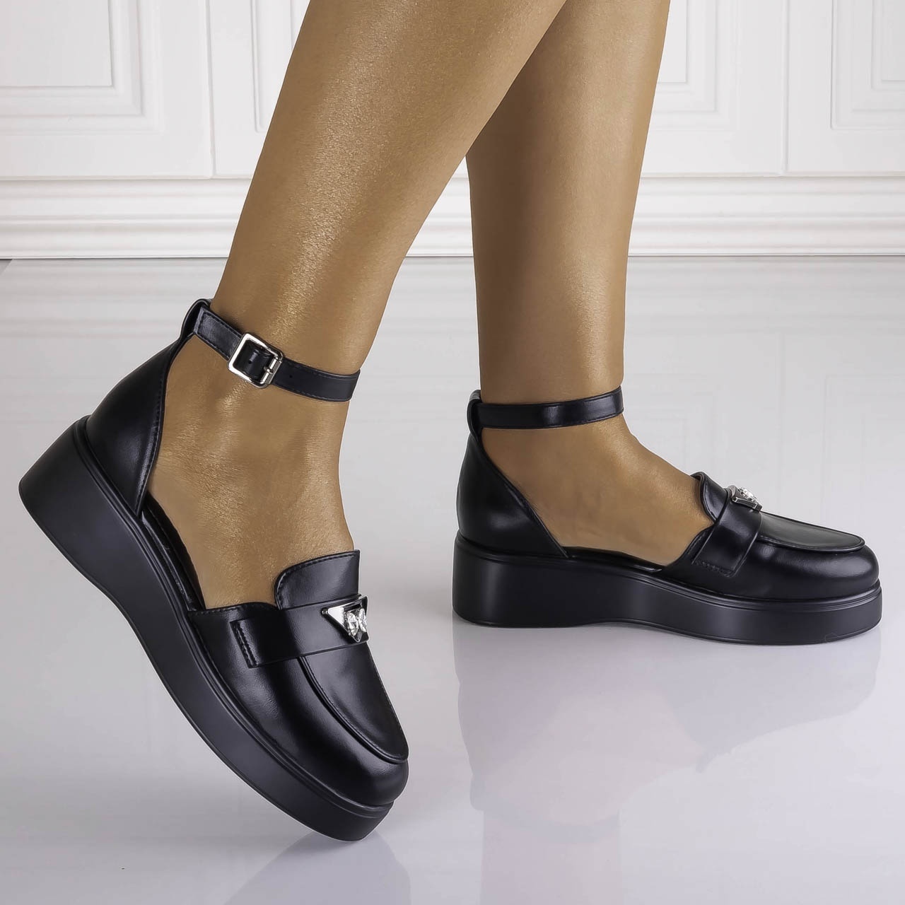 Pantofi dama Casual Negri din Piele Ecologica Kenia - poza 4
