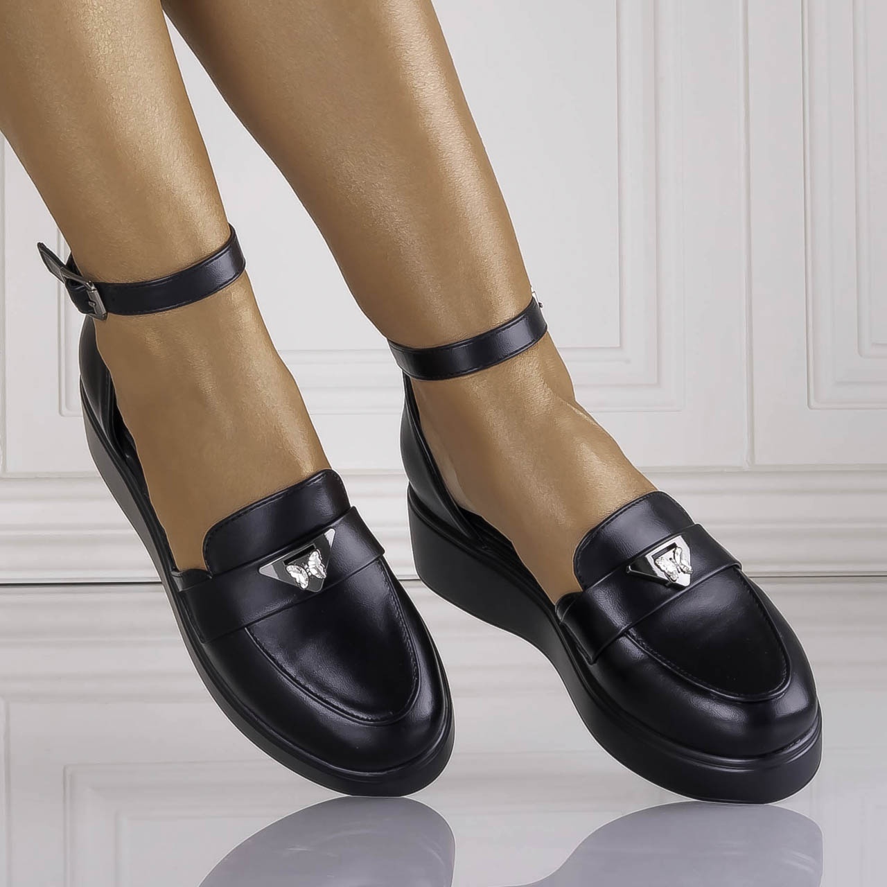 Pantofi dama Casual Negri din Piele Ecologica Kenia - poza 5