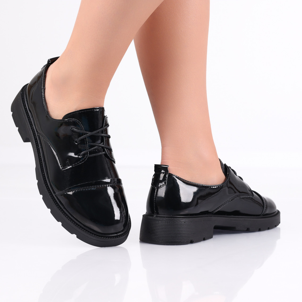 Pantofi dama casual Negri din Piele Ecologica Lacuita Avama - poza 2