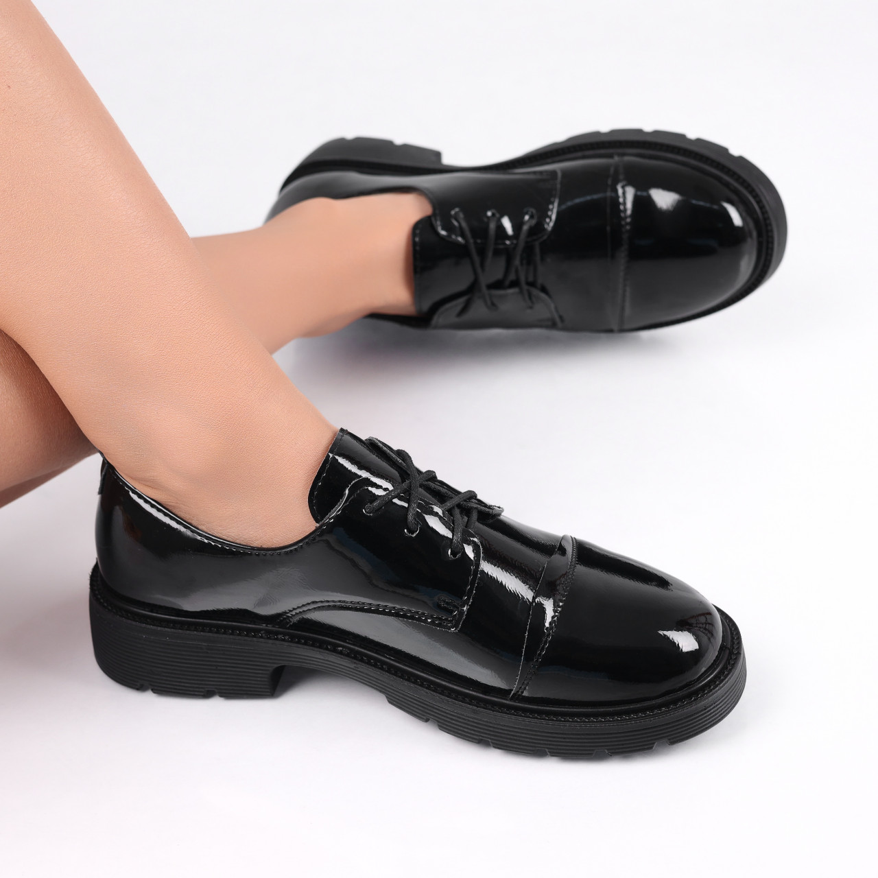 Pantofi dama casual Negri din Piele Ecologica Lacuita Avama - poza 4