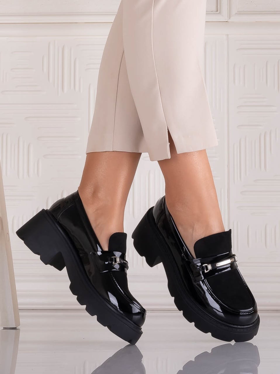 Pantofi dama casual Negri din Piele Ecologica Lacuita Catilea - poza 2