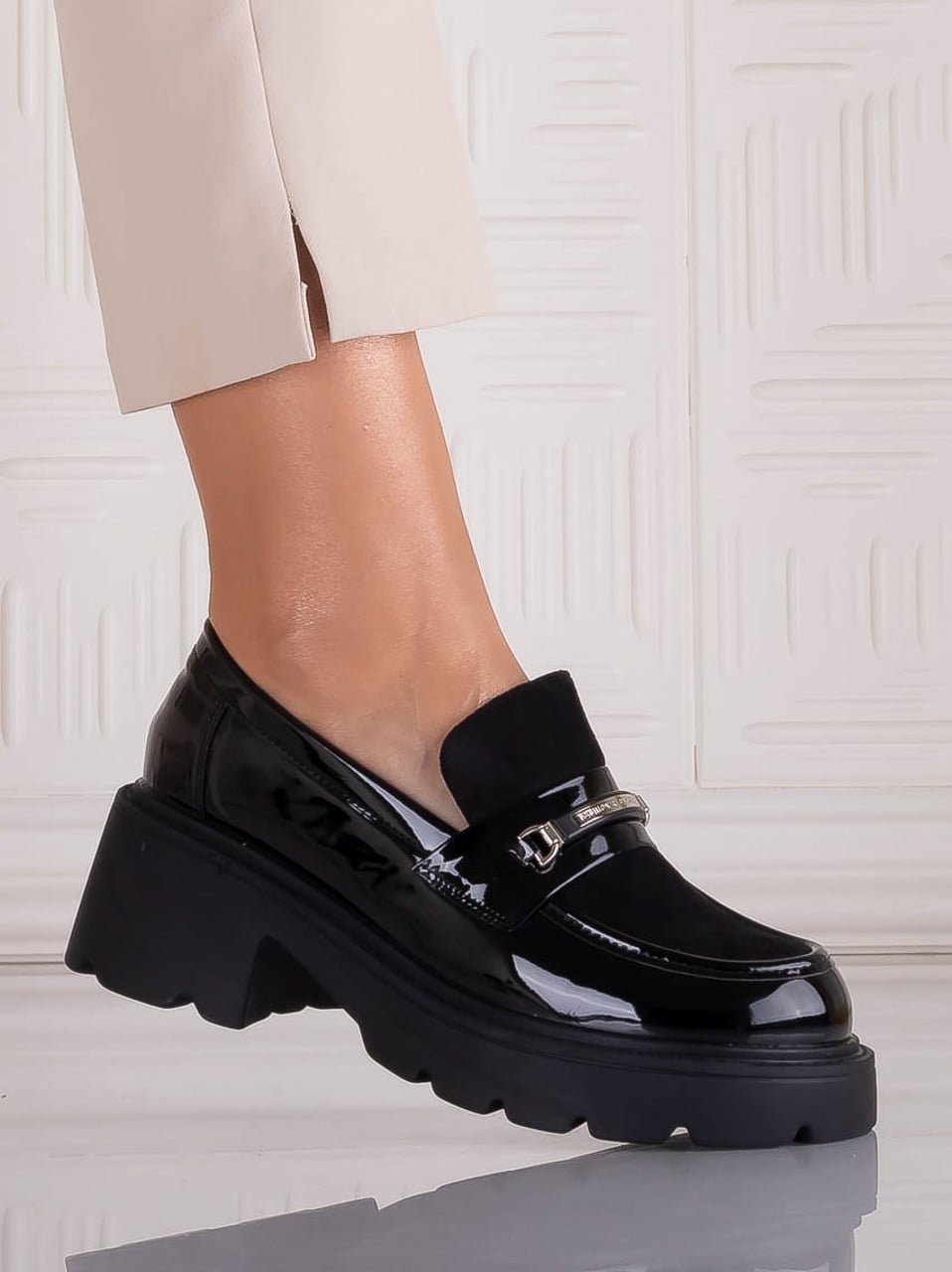 Pantofi dama casual Negri din Piele Ecologica Lacuita Catilea - poza 3