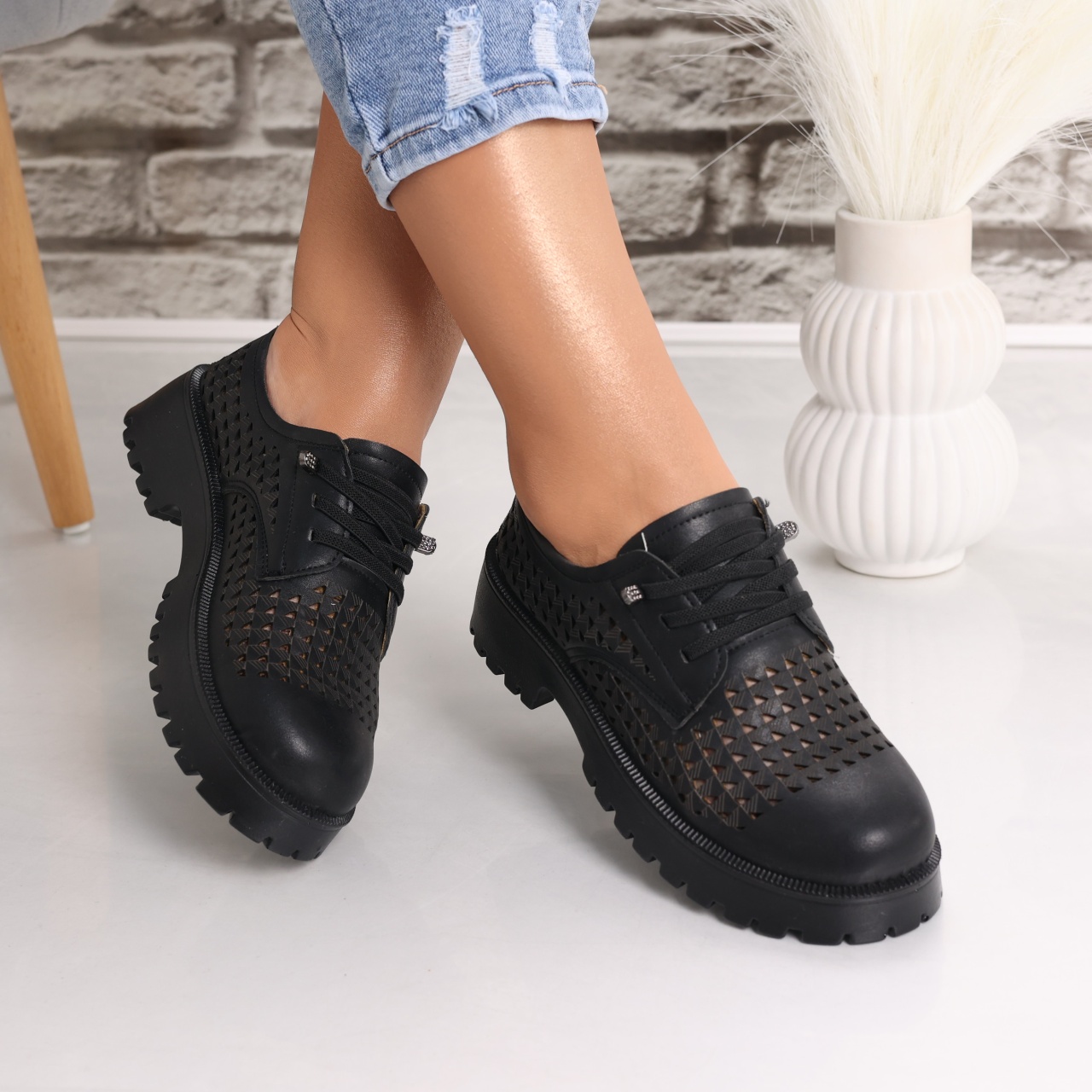 Pantofi dama casual Negri din Piele Ecologica Lusina - poza 3