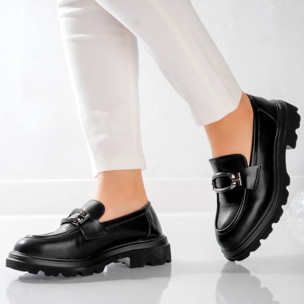 Pantofi dama casual Negri din Piele Ecologica Mirica - poza 2
