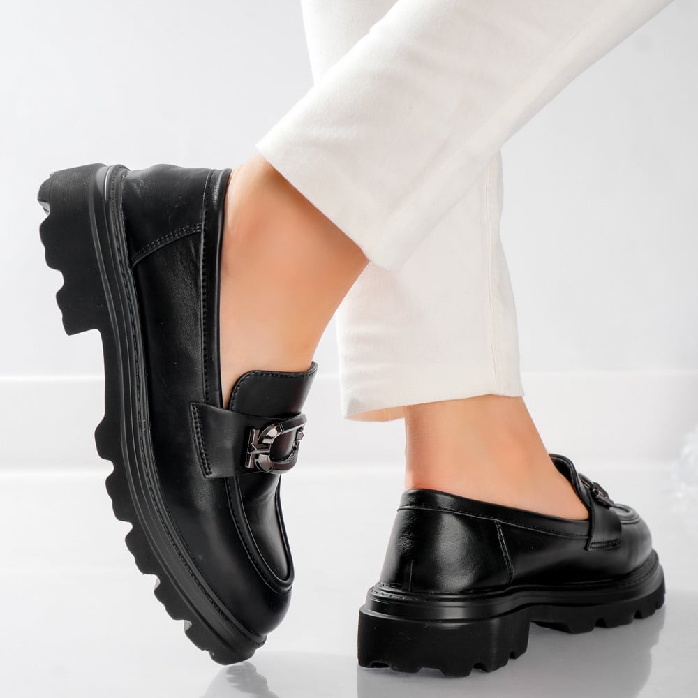 Pantofi dama casual Negri din Piele Ecologica Mirica - poza 3