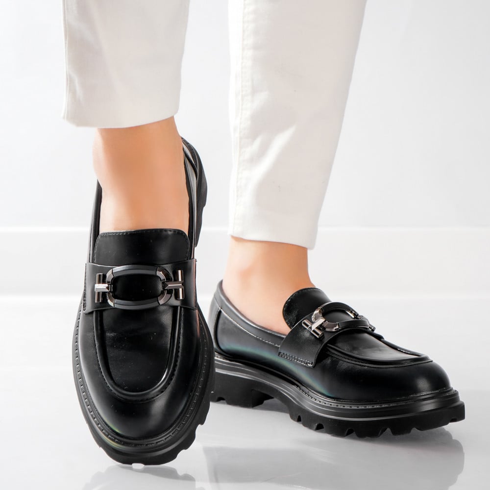 Pantofi dama casual Negri din Piele Ecologica Mirica - poza 4
