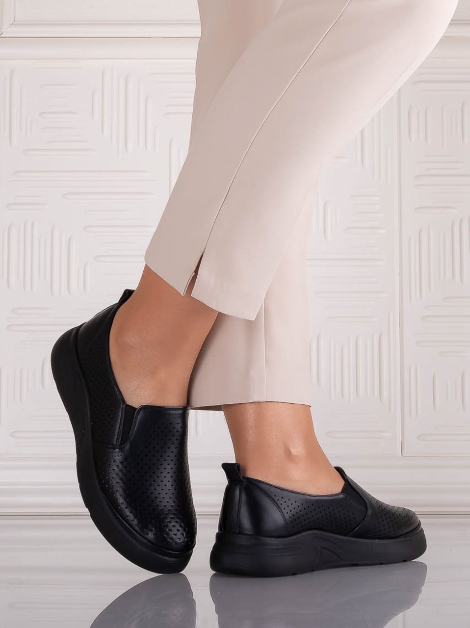 Pantofi dama Casual Negri din Piele Ecologica Nilasa - poza 4