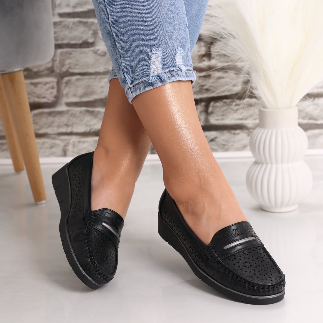 Pantofi dama casual Negri din Piele Ecologica Rahil - poza 1