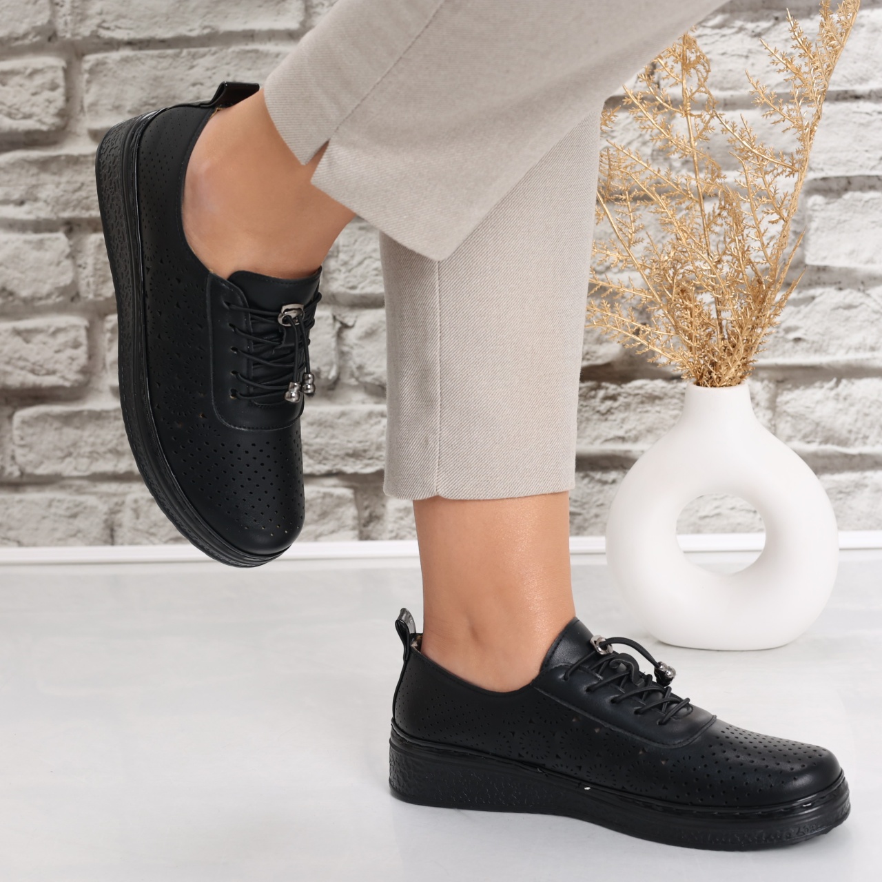 Pantofi dama casual Negri din Piele Ecologica Ranva - poza 5