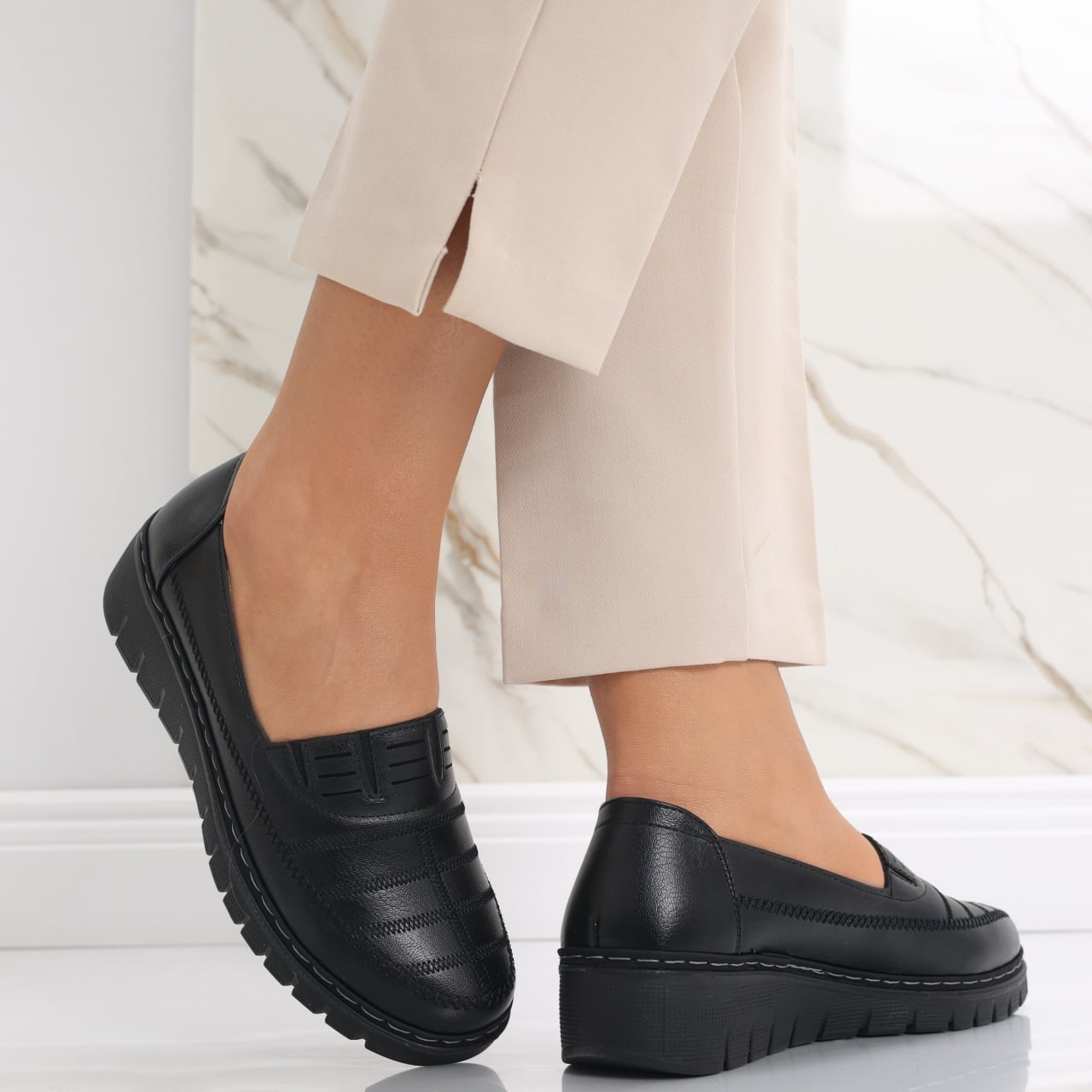 Pantofi dama casual Negri din Piele Ecologica Rasima - poza 1