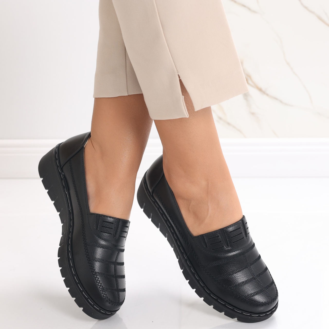 Pantofi dama casual Negri din Piele Ecologica Rasima - poza 2
