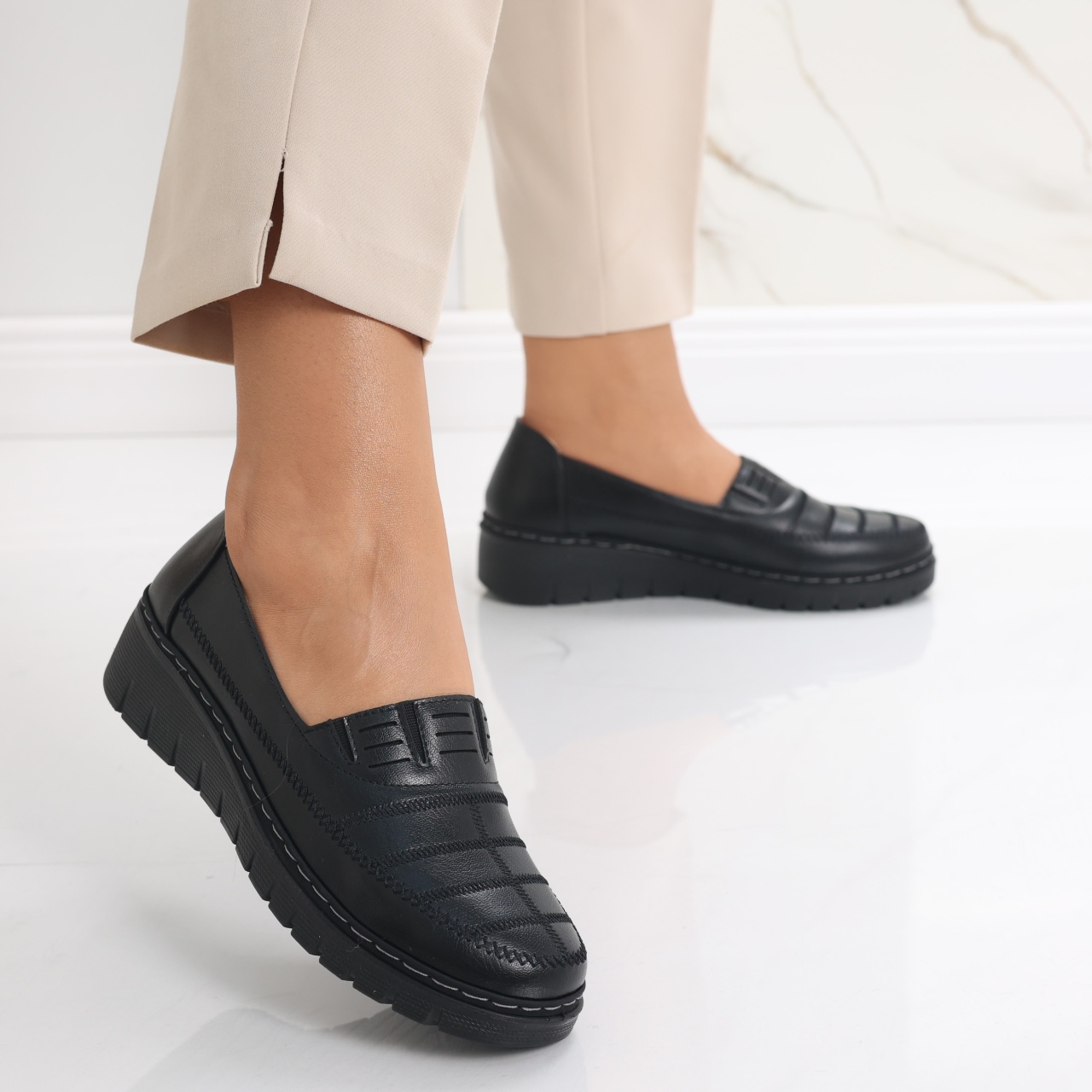 Pantofi dama casual Negri din Piele Ecologica Rasima - poza 3