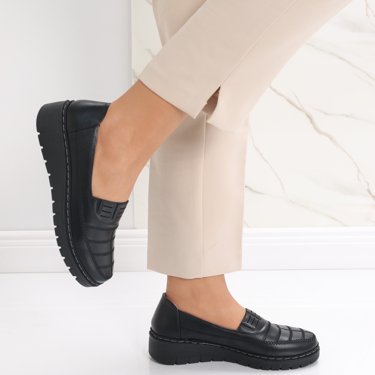 Pantofi dama casual Negri din Piele Ecologica Rasima - poza 4