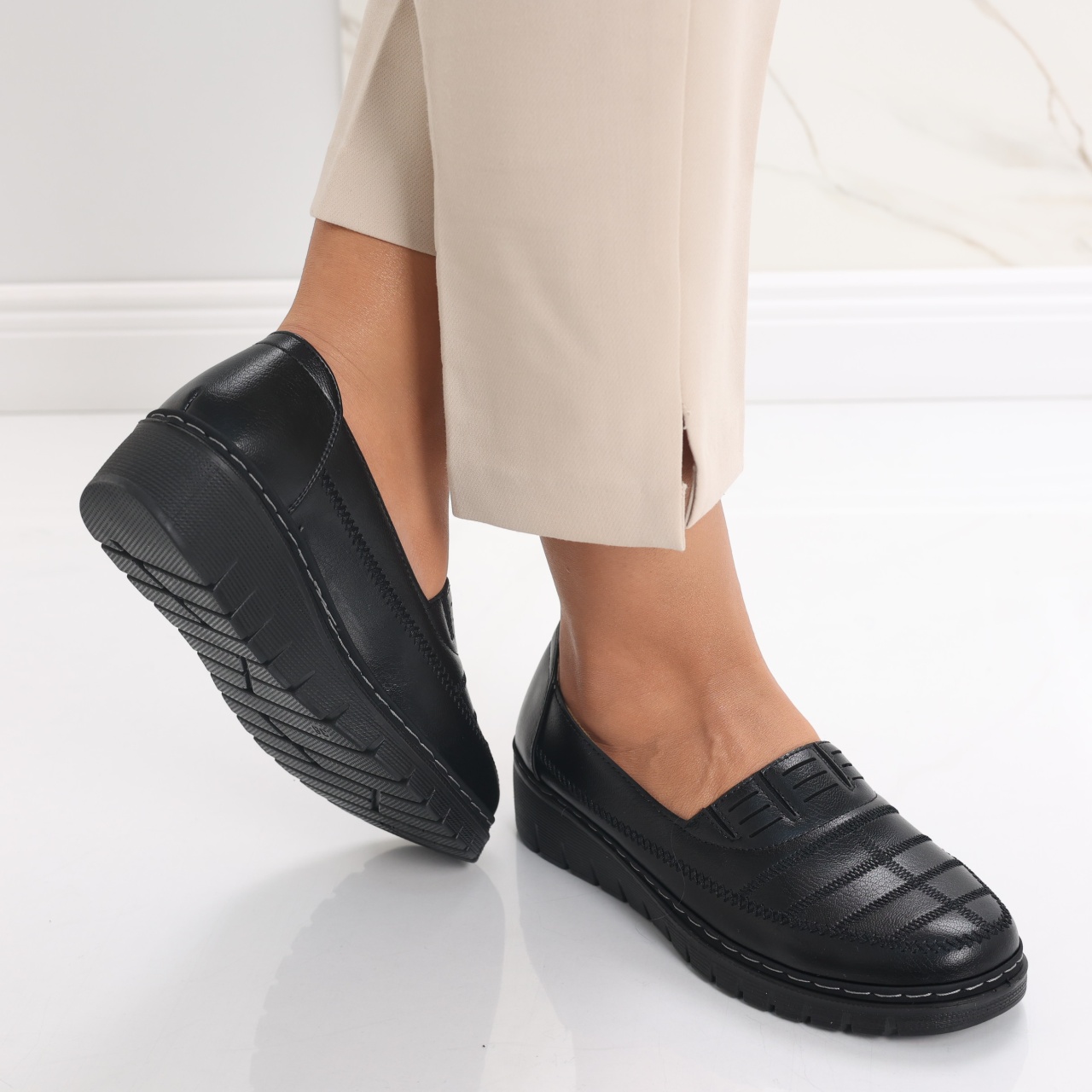 Pantofi dama casual Negri din Piele Ecologica Rasima - poza 5