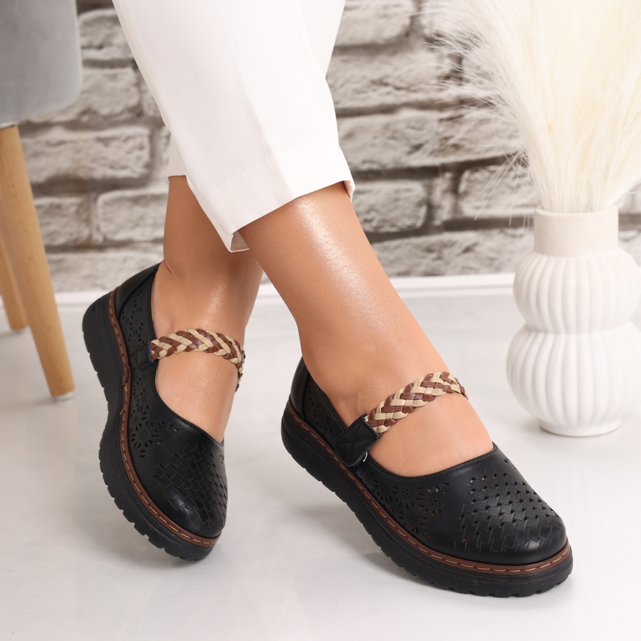 Pantofi dama casual Negri din Piele Ecologica Rimana - poza 3