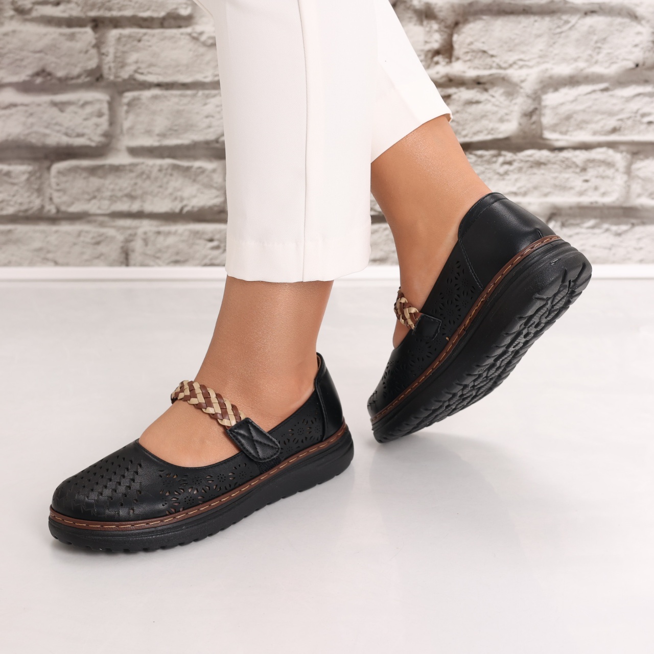 Pantofi dama casual Negri din Piele Ecologica Rimana - poza 5