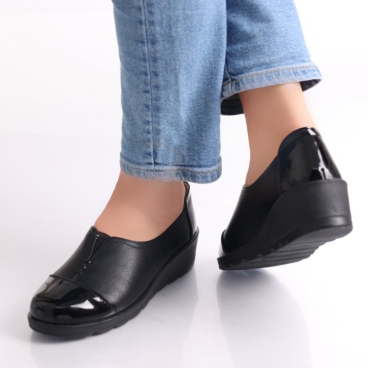 Pantofi dama casual Negri din Piele Ecologica Rosiri - poza 4
