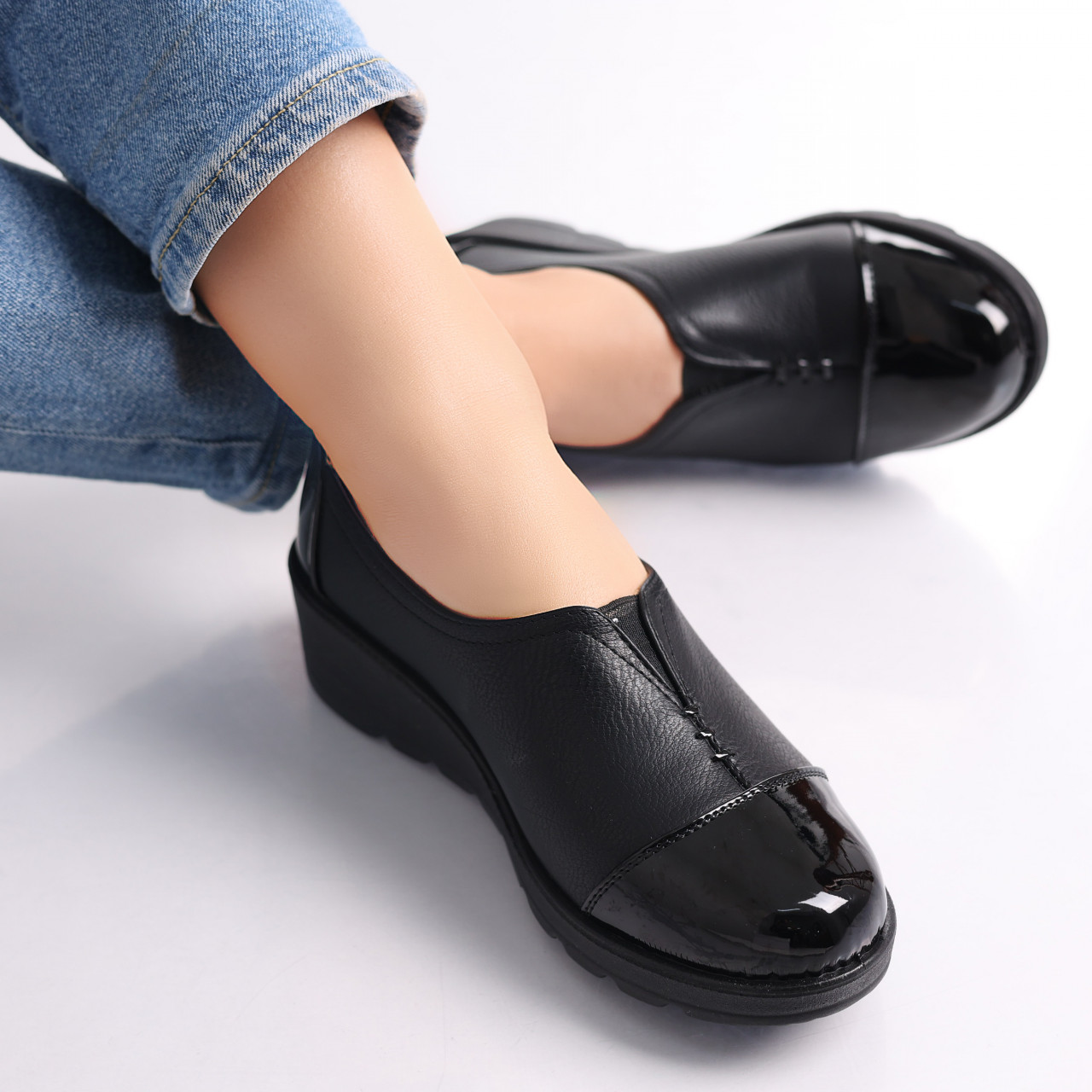 Pantofi dama casual Negri din Piele Ecologica Rosiri - poza 5