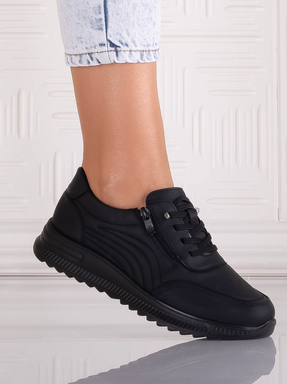 Pantofi dama Casual Negri din Piele Ecologica Savira - poza 1